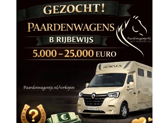 GEZOCHT: PAARDENWAGENS VOOR B-RIJBEWIJS TOT 25.000 EURO
