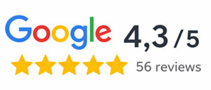 Google‑reviewbadge van Paardenwagentje.nl met 4,3 sterren en 56 reviews